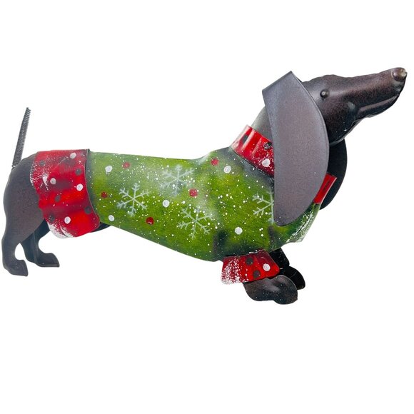 Dachshund Doxy Weiner Dog 14X7" Metal Spring Tail Sweater Christmas DoggyCore - Picture 1 of 7